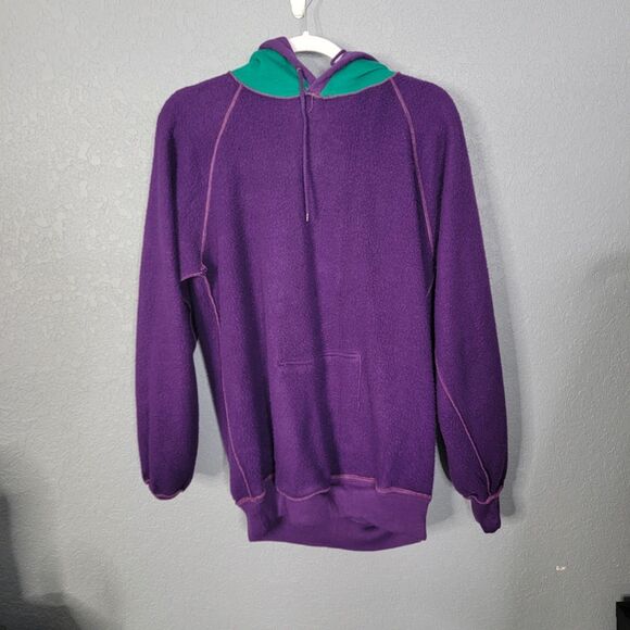 Vintage Macgregor Purple Hoodie Plain Large 26x28 Pullover Pocket Skate Grunge - Picture 10 of 17